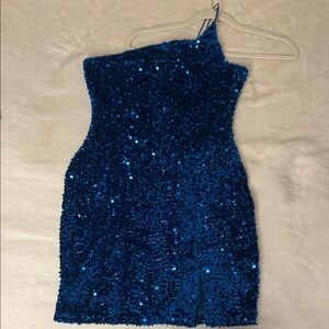 Elegant Off-Shoulder Blue Sequin Dress NWOT